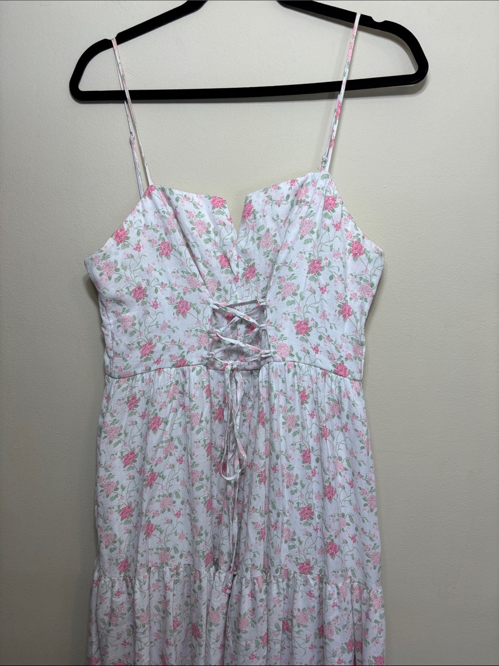 Altar'd State White Maxi Dress with Pink Floral Print